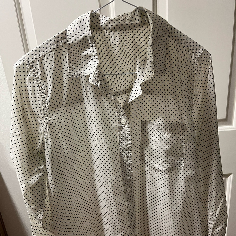J. Crew White Blouse with Black Polka Dots
